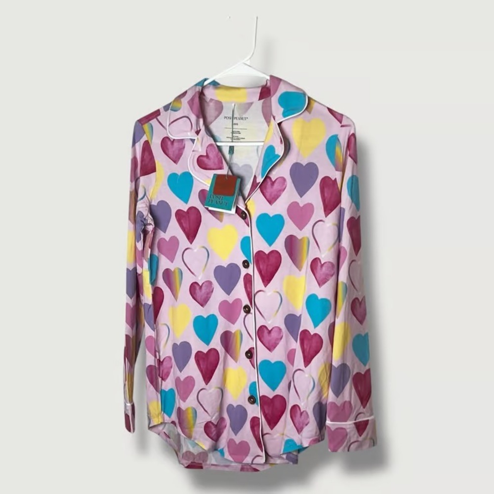 Posh Peanut Pink Heart Pajama Top Size XXS New